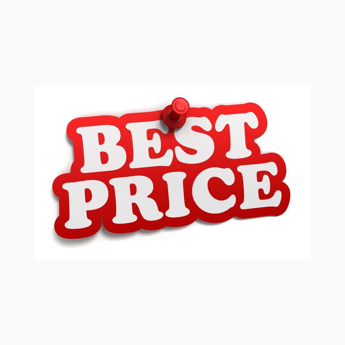 Red sticker with the words 'Best Price' pinned by a red pushpin.