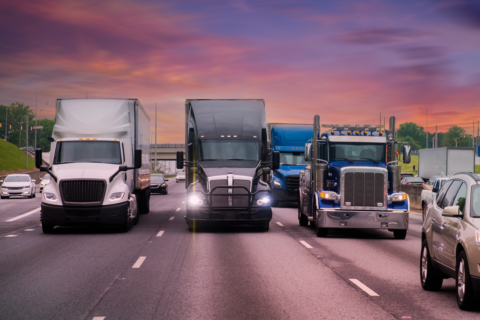 Truck with container on highway, cargo transportation concept in  Atlanta, United States